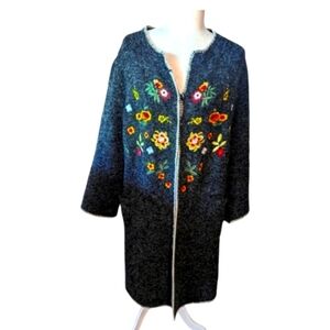 Kamana gray soft embroidered sweater coat/ duster/ long unique cardigan sz S